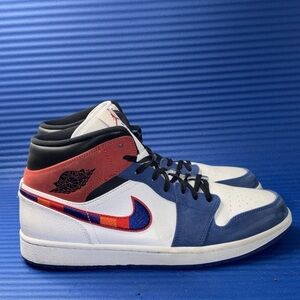 Size 11- Nike Air Jordan 1 Mid SE White Red Blue Multi-Color Swoosh 852542-146